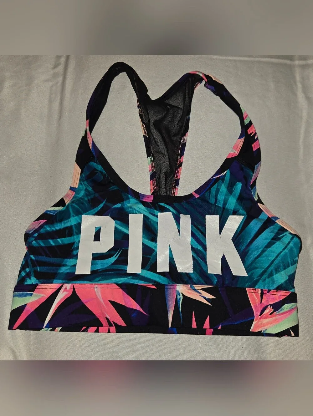 PINK Victoria's Secret Black Tee with Tropical Floral Bralettes Sz XS & M
